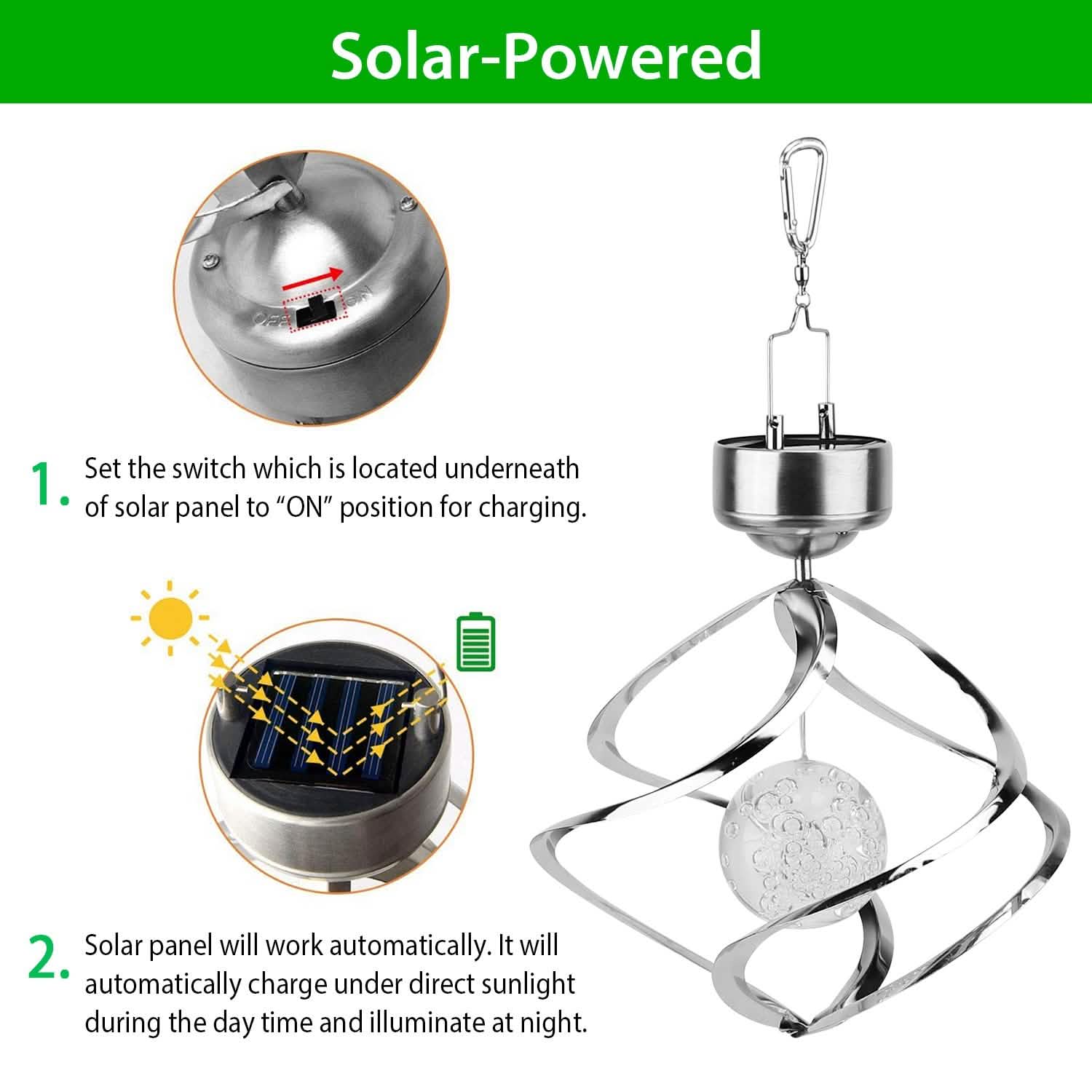 Spiral Spinner Solar Lights Wind Chime LED Outdoor Lighting - Tophatter Daily Deals