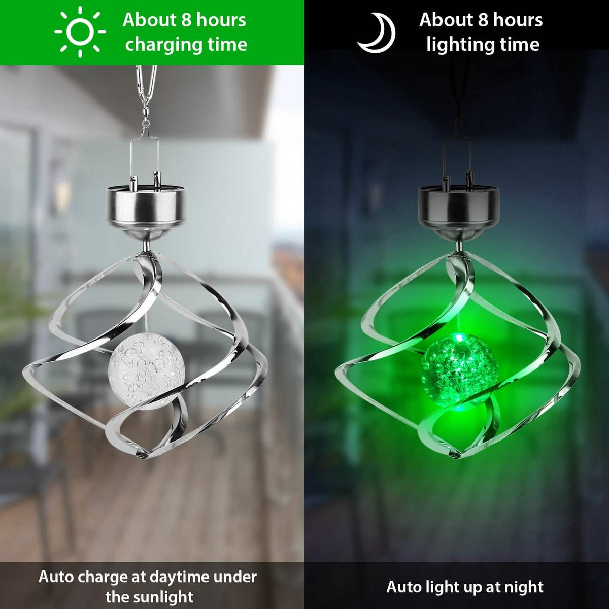 Spiral Spinner Solar Lights Wind Chime LED Outdoor Lighting - Tophatter Daily Deals