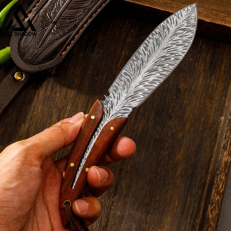 Spirit Feather Stright Knife With Leather Sheath-GS125 Pocket Knives - Tophatter Daily Deals