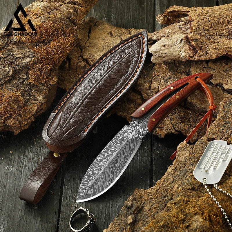 Spirit Feather Stright Knife With Leather Sheath-GS125 Pocket Knives - Tophatter Daily Deals