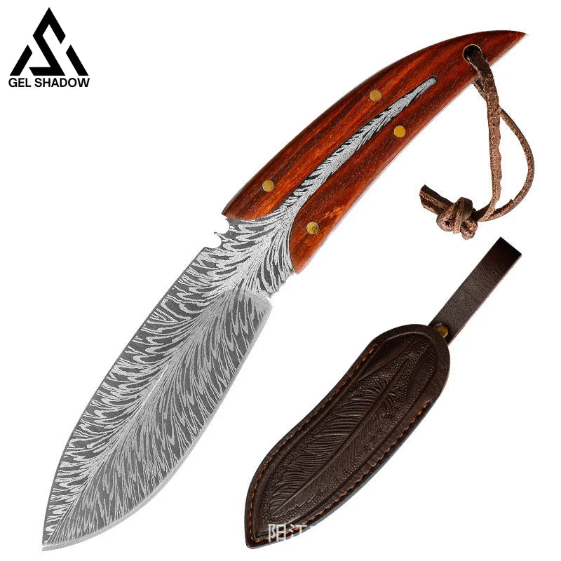 Spirit Feather Stright Knife With Leather Sheath-GS125 Spirit Feather Pocket Knives - Tophatter Daily Deals