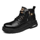 Split Leather Mens High-top Ankle Boots Black Boots - Tophatter Daily Deals
