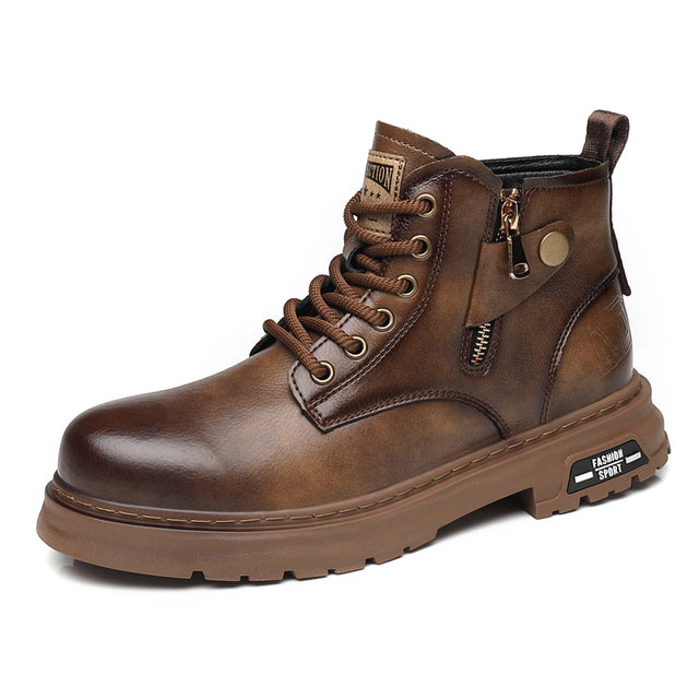Split Leather Mens High-top Ankle Boots Brown Boots - Tophatter Daily Deals