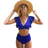 Sporlike Women Ruffle High Waist Swimsuit Blue Women's Swimwear - Tophatter Daily Deals