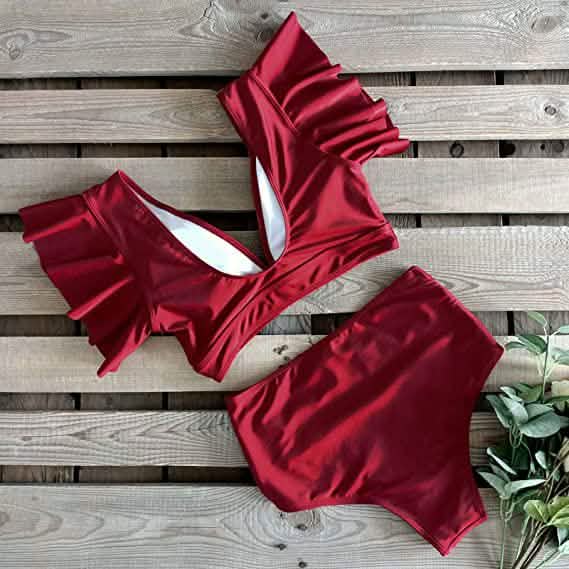 Sporlike Women Ruffle High Waist Swimsuit Women's Swimwear - Tophatter Daily Deals