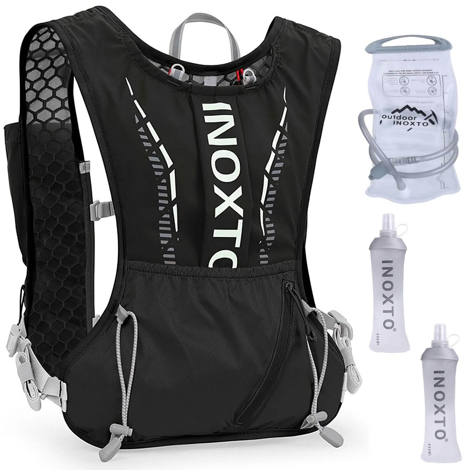 Sport Hydration Vest Running Backpack with 15oz, 50oz Water Bladder Black Outdoor Recreation - Tophatter Daily Deals