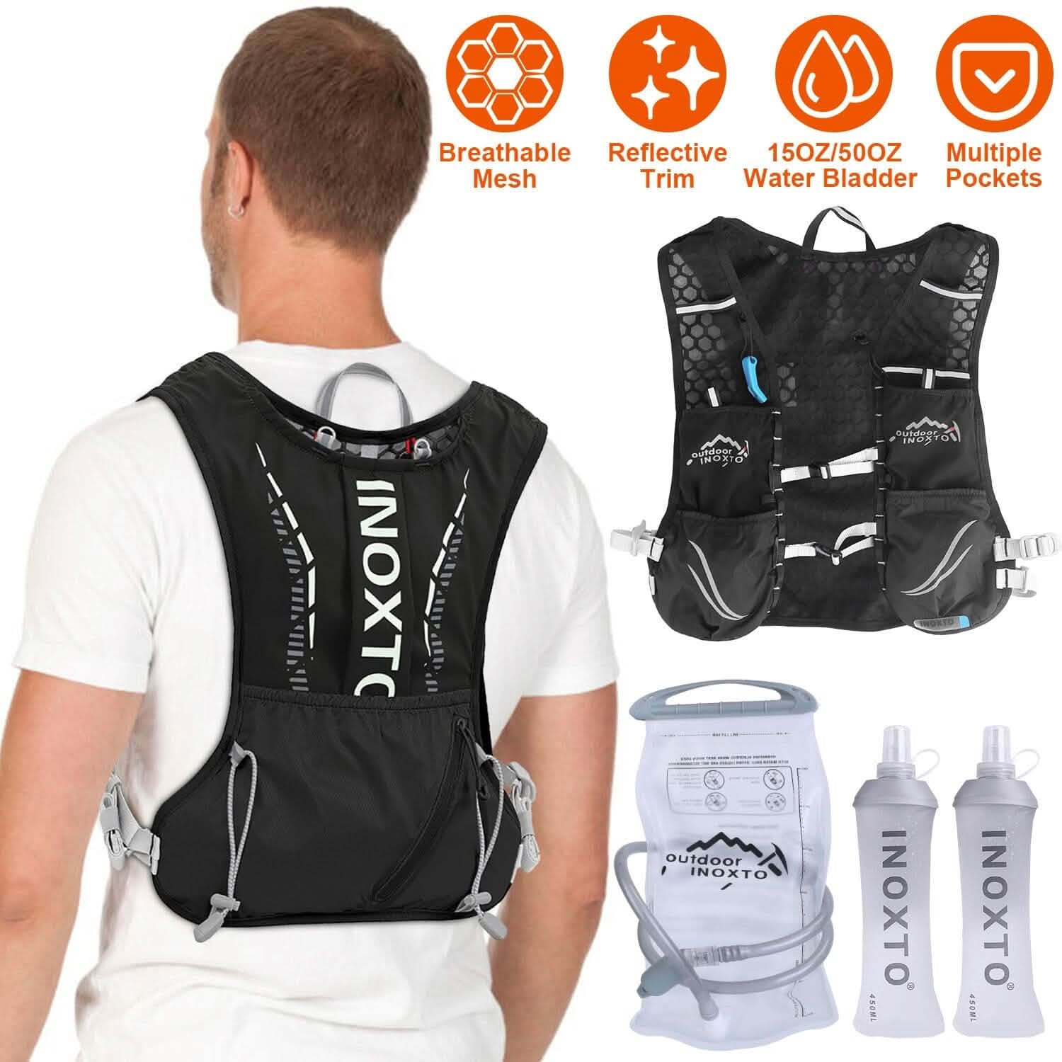Sport Hydration Vest Running Backpack with 15oz, 50oz Water Bladder Outdoor Recreation - Tophatter Daily Deals