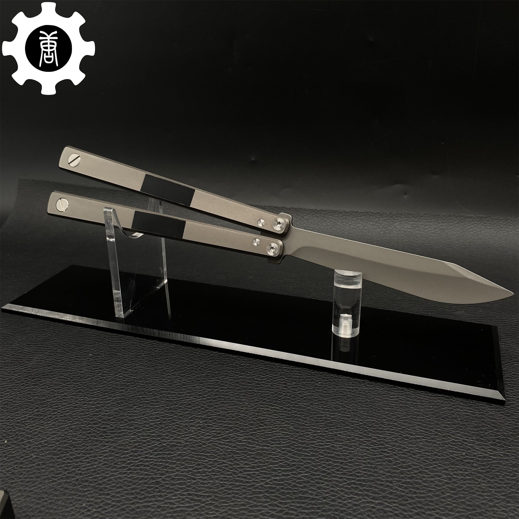 High-End TF2 Spy Knife Balisong Trainer-Blunt Blade Spy Knife Grey & Acrylic Stand - Tophatter Daily Deals