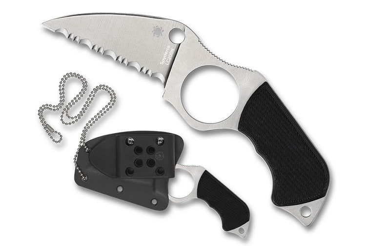 Spyderco Swick 5 - Black G-10 Handles - Serrated LC200N Blade - FB14S5 Fixed Blade - Tophatter Daily Deals