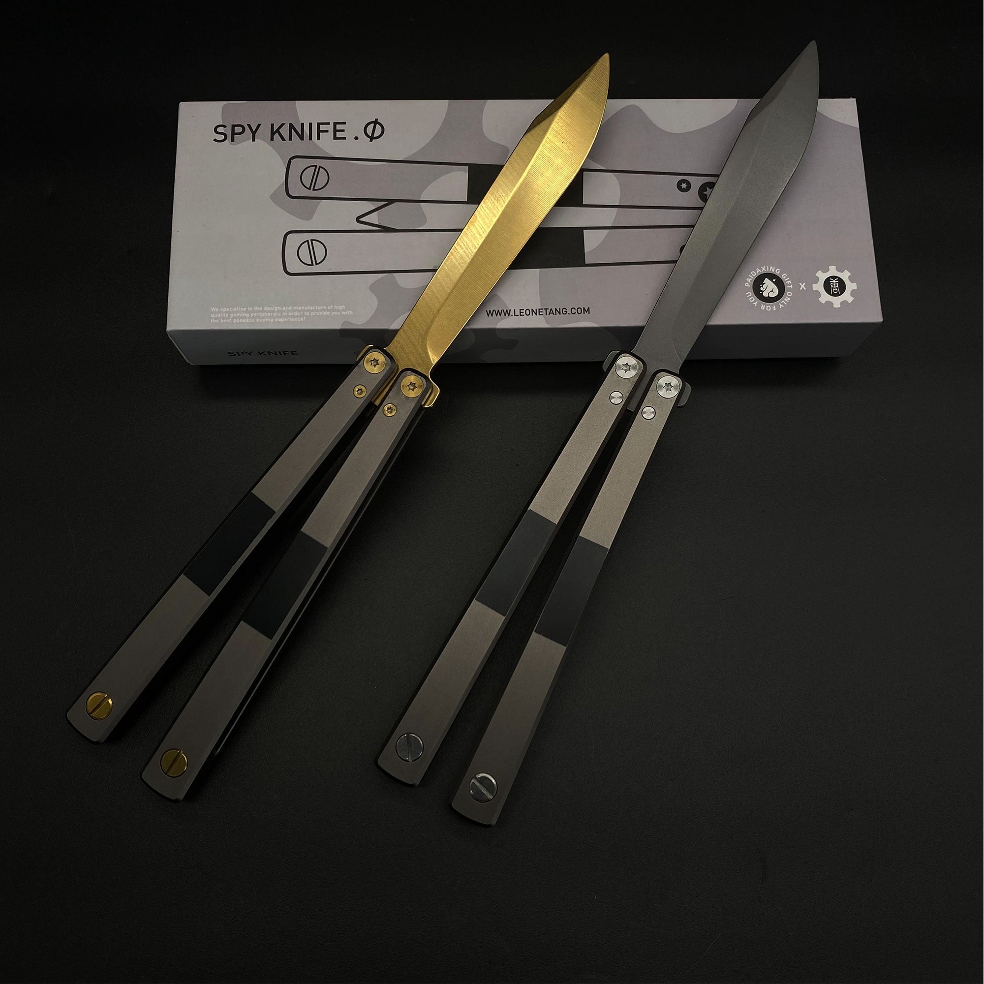 High-End TF2 Spy Knife Balisong Trainer-Blunt Blade Spy Knife Grey & Golden - Tophatter Daily Deals