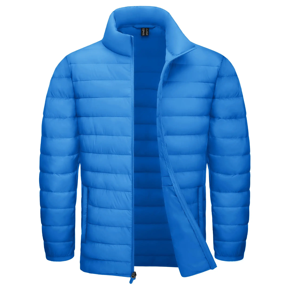 Stand Collar Lightweight Puffer Jackets Azure Blue Men Jackets - Tophatter Daily Deals