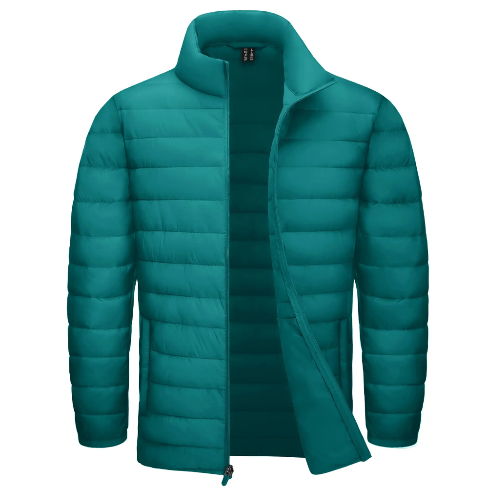 Stand Collar Lightweight Puffer Jackets Emerald Green Men Jackets - Tophatter Daily Deals