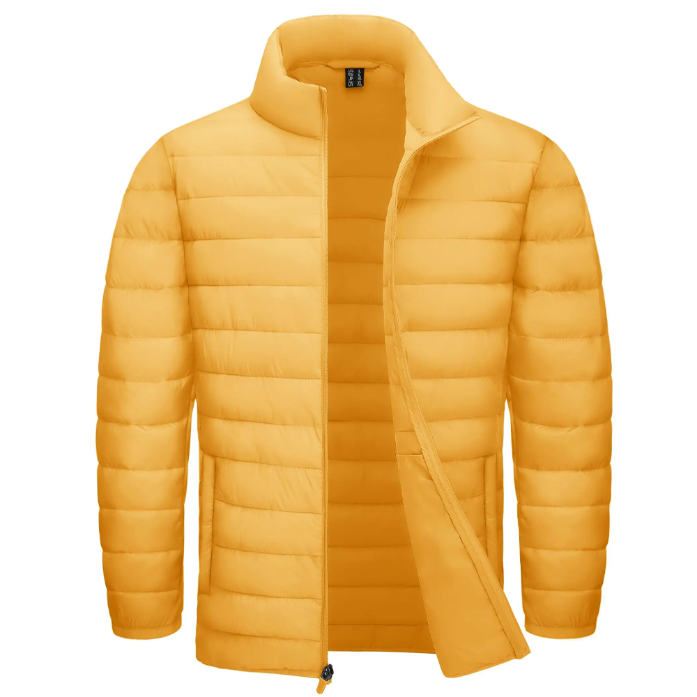 Stand Collar Lightweight Puffer Jackets Ginger Yellow Men Jackets - Tophatter Daily Deals