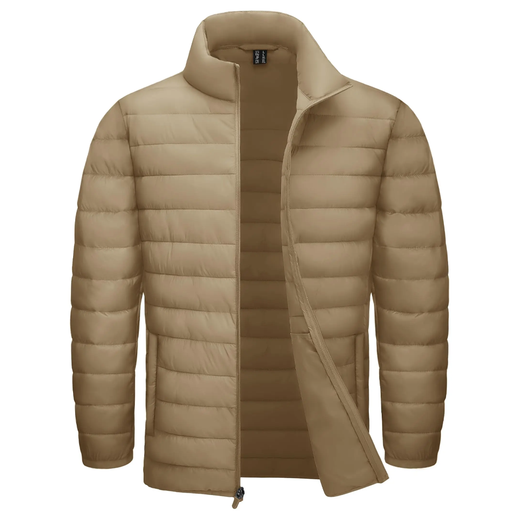 Stand Collar Lightweight Puffer Jackets Khaki Men Jackets - Tophatter Daily Deals