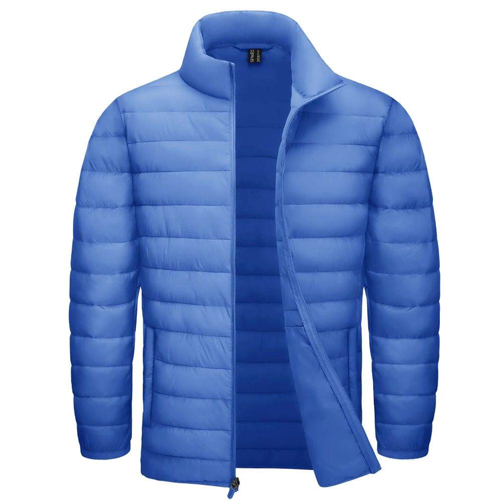 Stand Collar Lightweight Puffer Jackets Light Blue Men Jackets - Tophatter Daily Deals