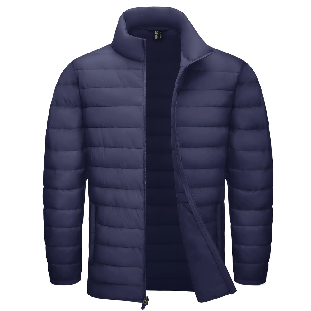 Stand Collar Lightweight Puffer Jackets Navy Blue Men Jackets - Tophatter Daily Deals