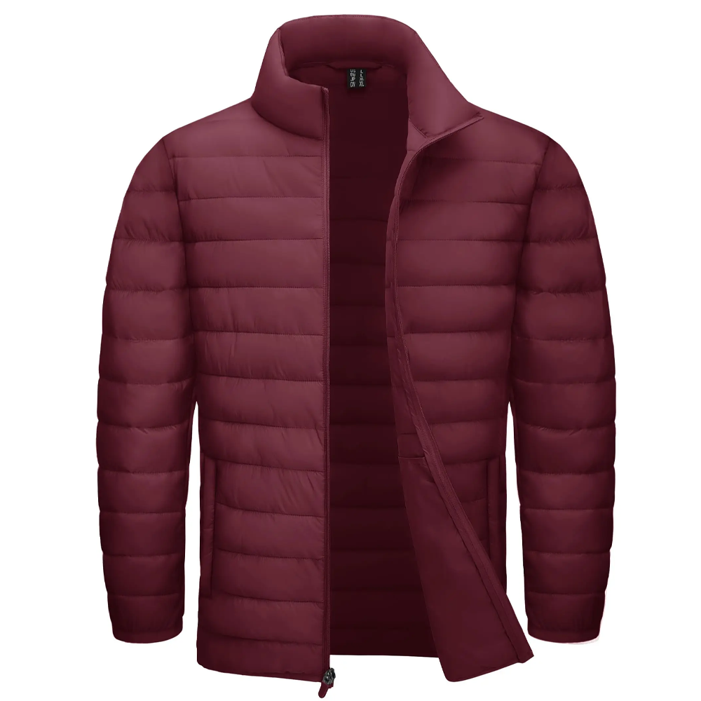 Stand Collar Lightweight Puffer Jackets Wine Red Men Jackets - Tophatter Daily Deals