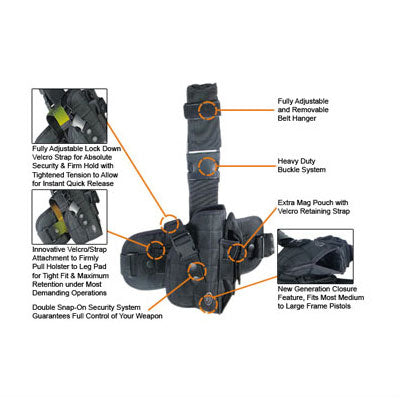 Right Handed Deluxe Tactical Drop Leg Holster w/ Removable Hip - Black TacticalGear/Holsters - Tophatter Daily Deals