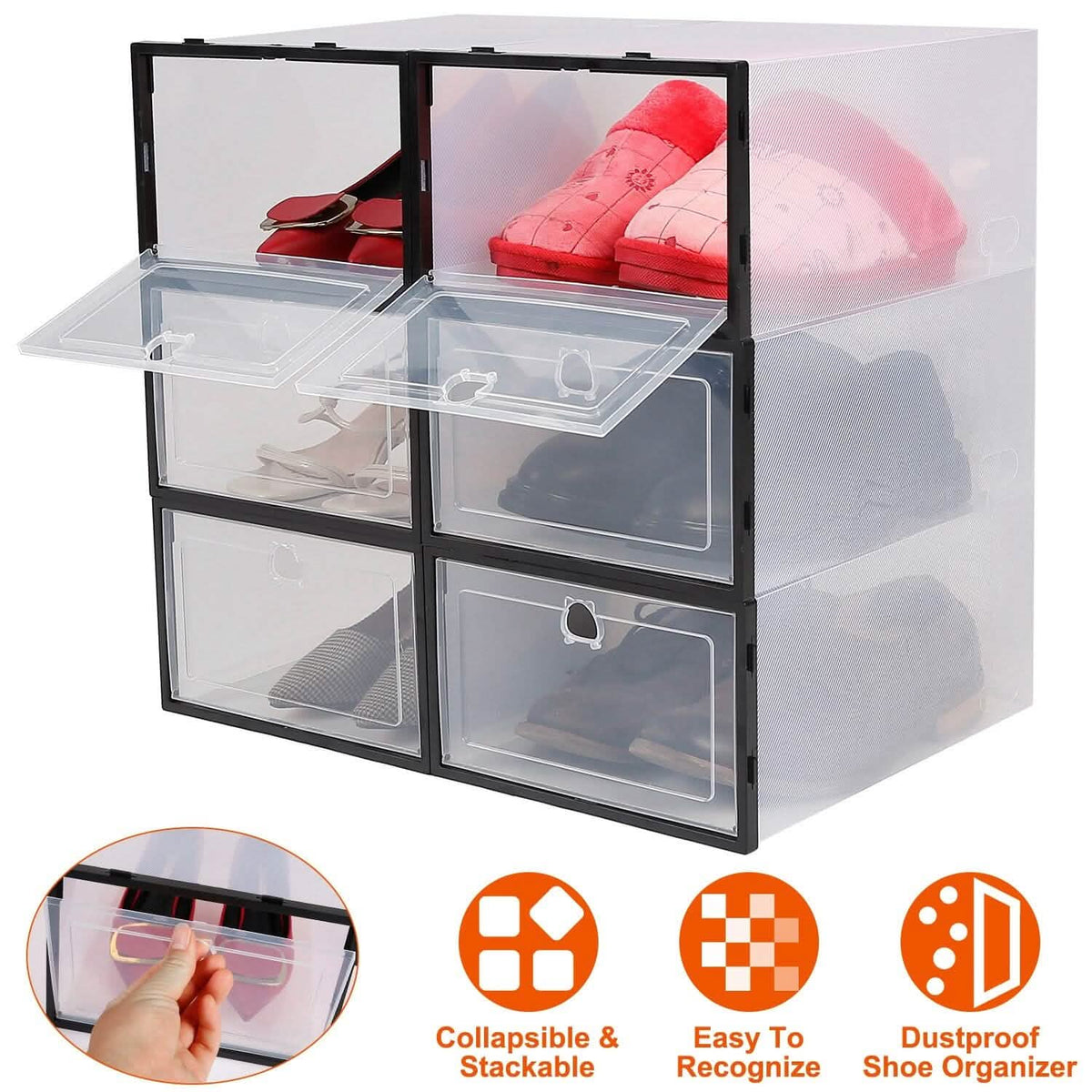 Stackable Shoe Storage Bin Transparent Dustproof Storage & Organization - Tophatter Daily Deals