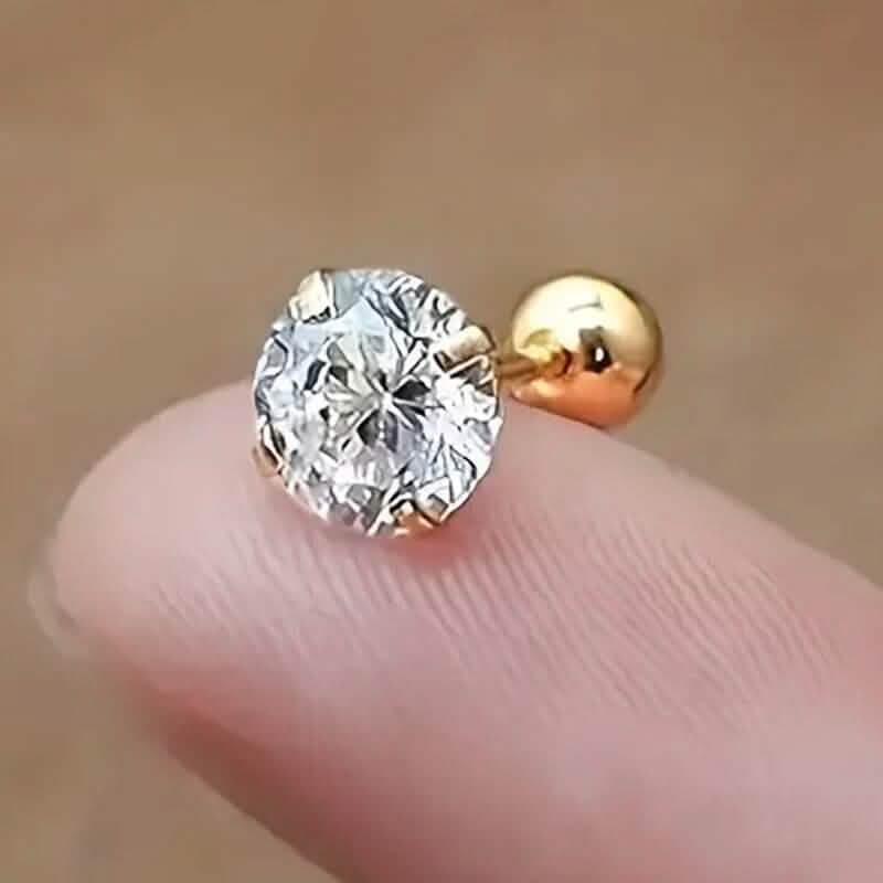 Stainless Steel 18K Gold Four-Claw Twisted Ball Zirconia Earrings 5mm Earrings - Tophatter Daily Deals
