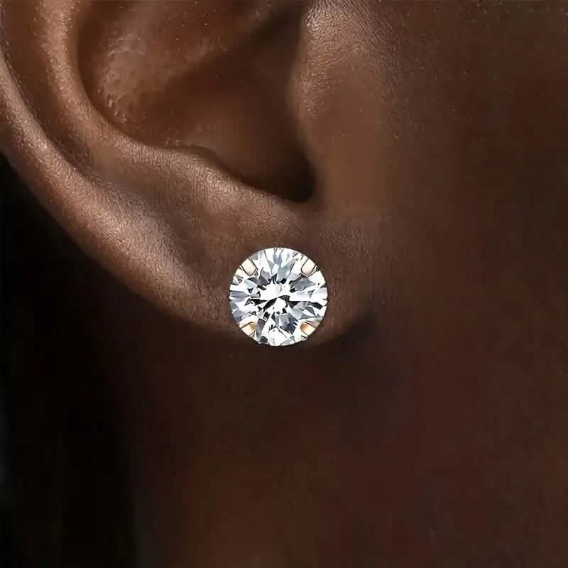 Stainless Steel 18K Gold Four-Claw Twisted Ball Zirconia Earrings Earrings - Tophatter Daily Deals