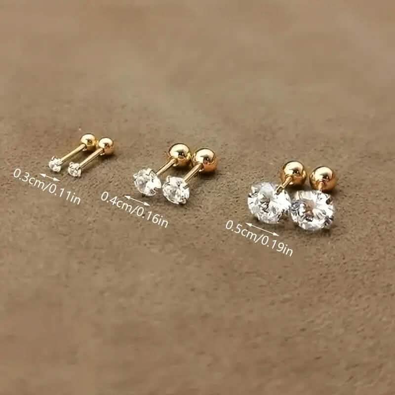 Stainless Steel 18K Gold Four-Claw Twisted Ball Zirconia Earrings Earrings - Tophatter Daily Deals