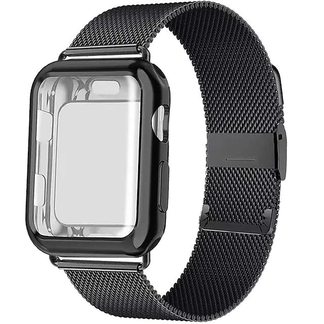 Stainless Steel Adjustable Wrist Strap with Screen Protector Black Watch Band - Tophatter Daily Deals