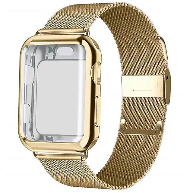 Stainless Steel Adjustable Wrist Strap with Screen Protector Gold Watch Band - Tophatter Daily Deals