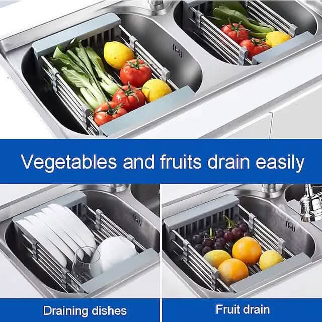Stainless Steel Frame Drain Basket Telescopic Sink Frame Kitchen Tools & Gadgets - Tophatter Daily Deals