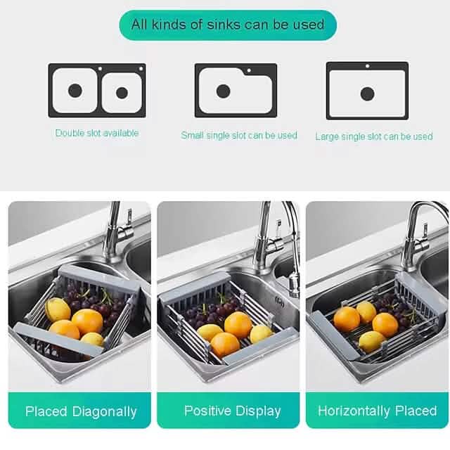 Stainless Steel Frame Drain Basket Telescopic Sink Frame Kitchen Tools & Gadgets - Tophatter Daily Deals