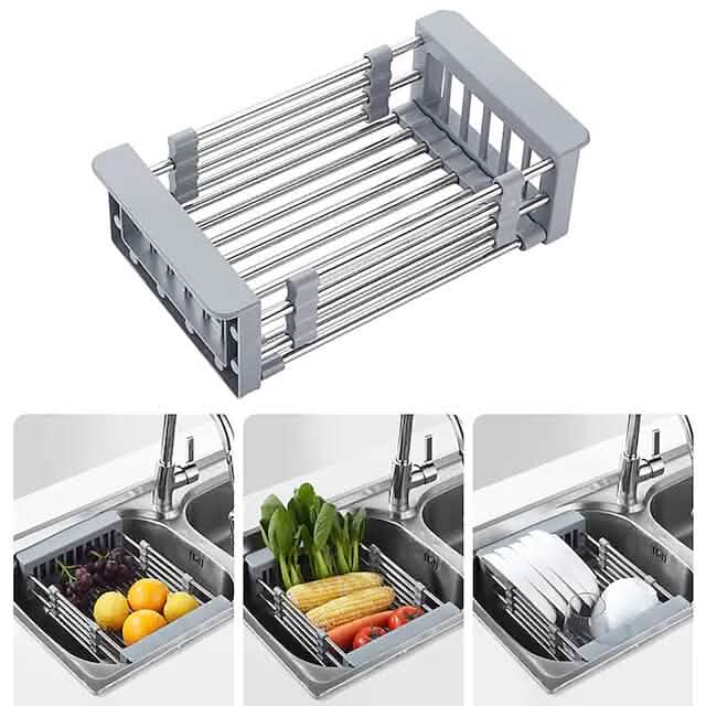 Stainless Steel Frame Drain Basket Telescopic Sink Frame Kitchen Tools & Gadgets - Tophatter Daily Deals