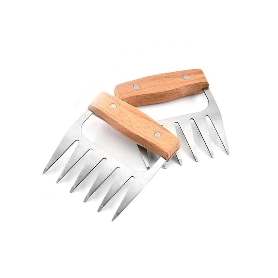 Stainless Steel Meat-Shredding Claws with Wooden Handle Brown Kitchen Tools & Gadgets - Tophatter Daily Deals