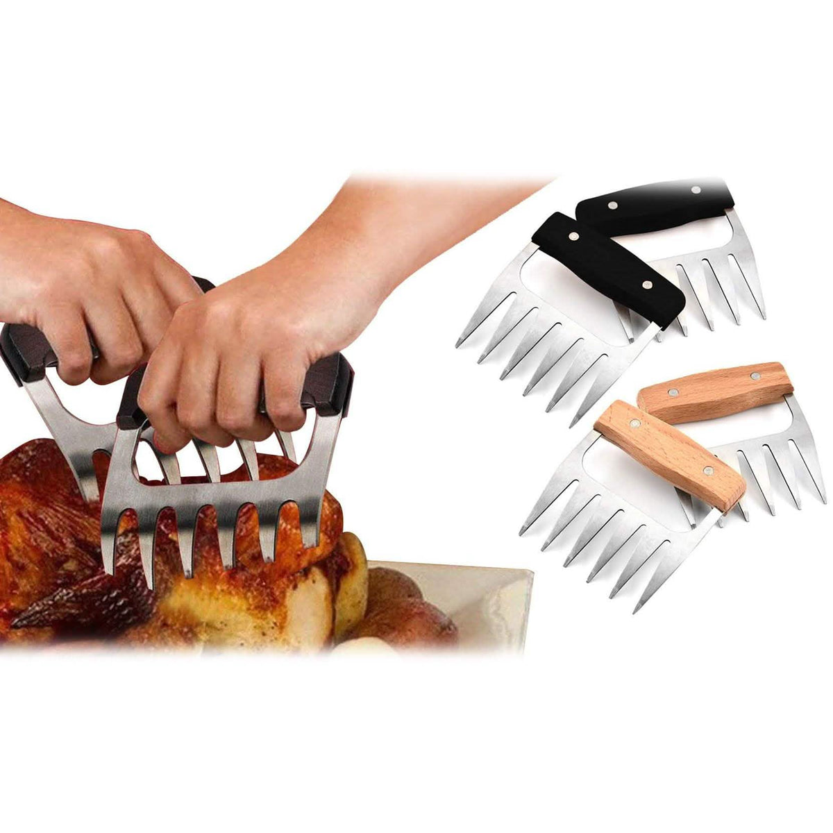 Stainless Steel Meat-Shredding Claws with Wooden Handle Kitchen Tools & Gadgets - Tophatter Daily Deals