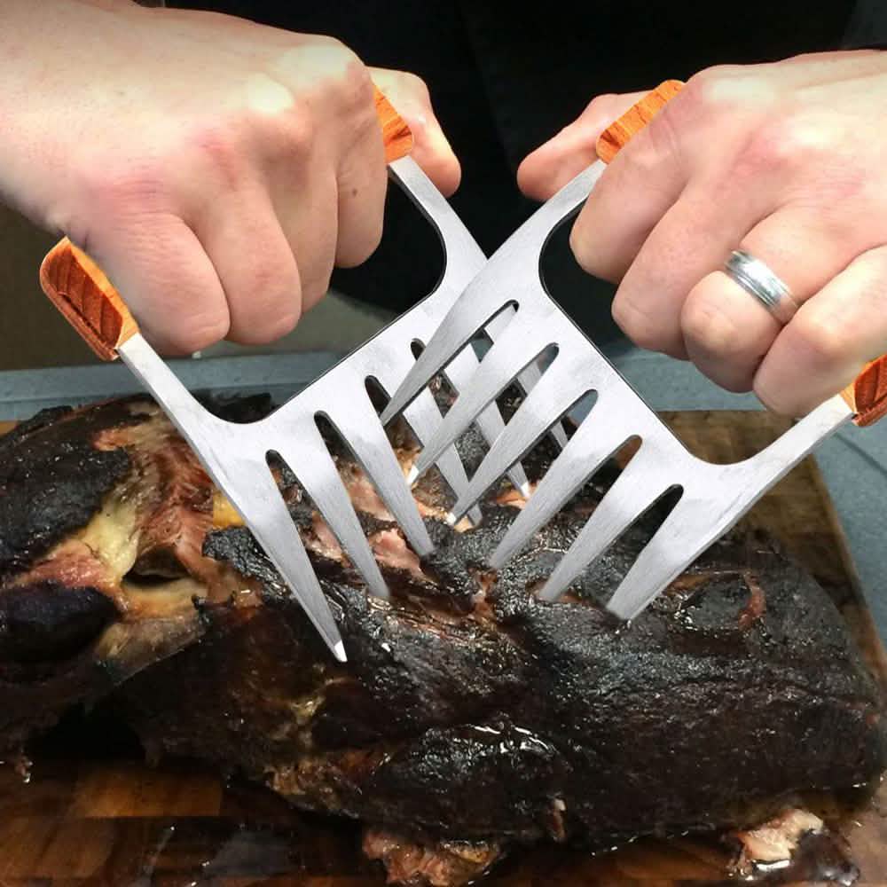 Stainless Steel Meat-Shredding Claws with Wooden Handle Kitchen Tools & Gadgets - Tophatter Daily Deals