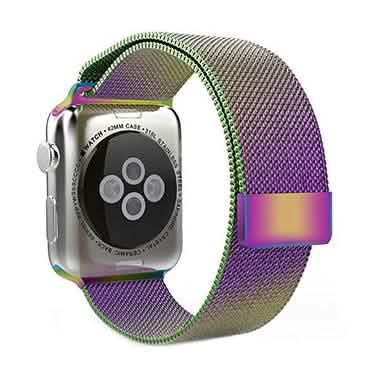 Stainless Steel Milanese Loop Band Replacement for Apple Watches 42mm Rainbow Smart Watches - Tophatter Daily Deals
