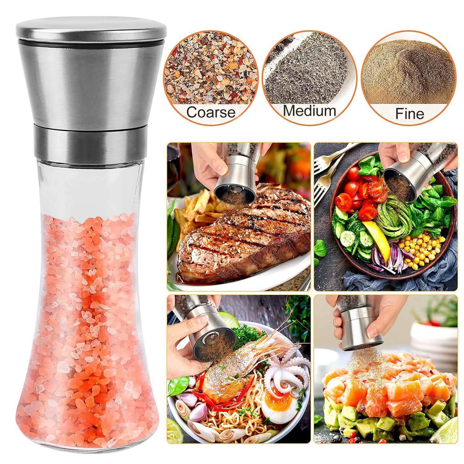 Stainless Steel Salt Pepper Grinder with Adjustable Coarseness Kitchen Tools & Gadgets - Tophatter Daily Deals