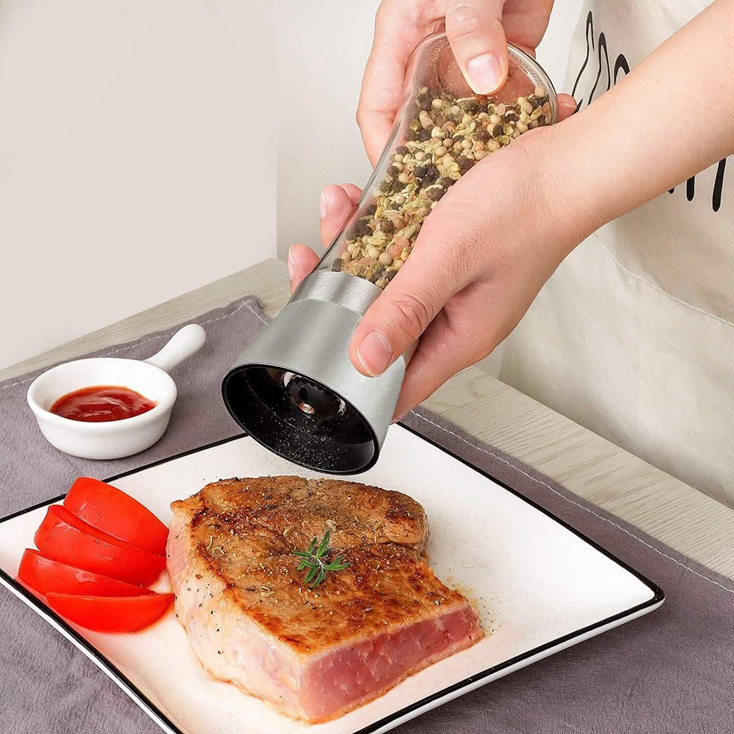 Stainless Steel Salt Pepper Grinder with Adjustable Coarseness Kitchen Tools & Gadgets - Tophatter Daily Deals