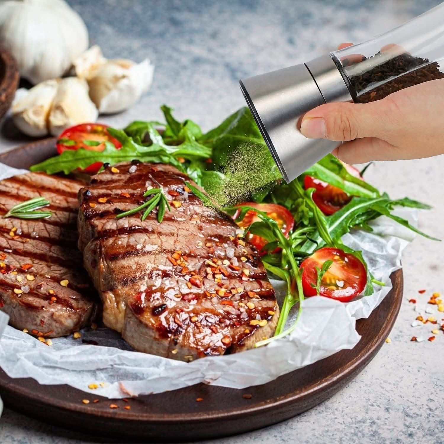 Stainless Steel Salt Pepper Grinder with Adjustable Coarseness Kitchen Tools & Gadgets - Tophatter Daily Deals