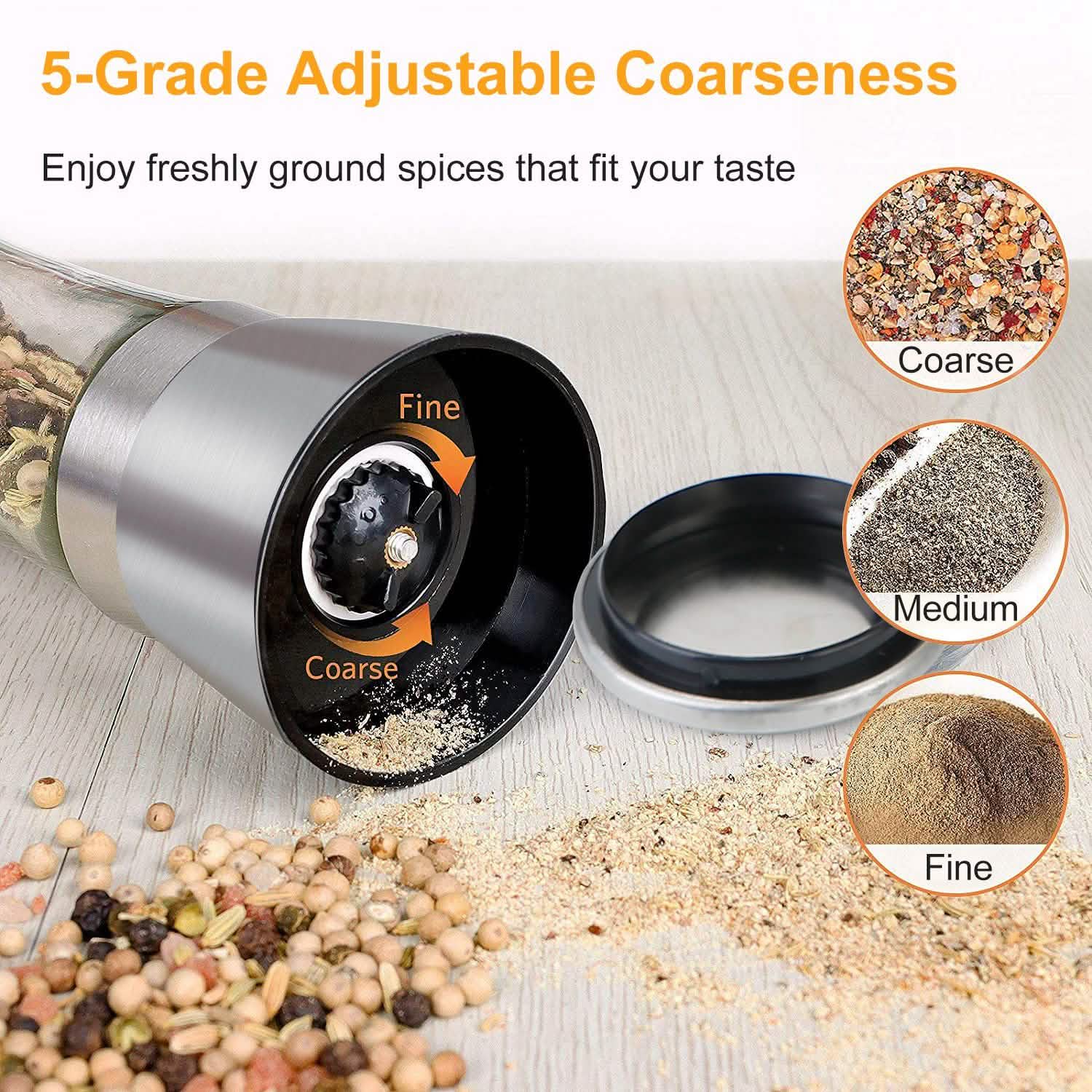 Stainless Steel Salt Pepper Grinder with Adjustable Coarseness Kitchen Tools & Gadgets - Tophatter Daily Deals