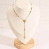 Stainless Steel St. Benedict Pattern Golden Rosary Cross Pendant Necklace Necklaces - Tophatter Daily Deals