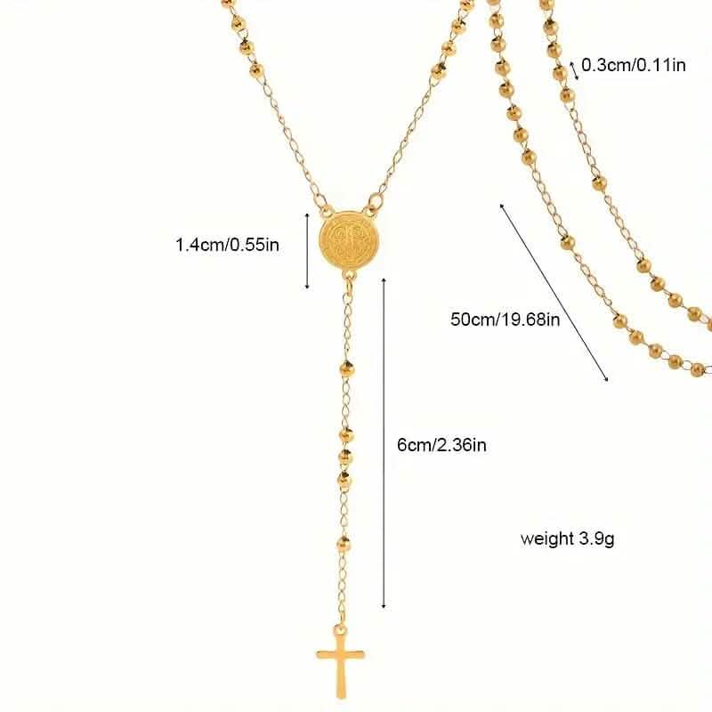 Stainless Steel St. Benedict Pattern Golden Rosary Cross Pendant Necklace Necklaces - Tophatter Daily Deals