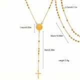 Stainless Steel St. Benedict Pattern Golden Rosary Cross Pendant Necklace Necklaces - Tophatter Daily Deals