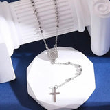 Stainless Steel St. Benedict Pattern Golden Rosary Cross Pendant Necklace Silver Necklaces - Tophatter Daily Deals