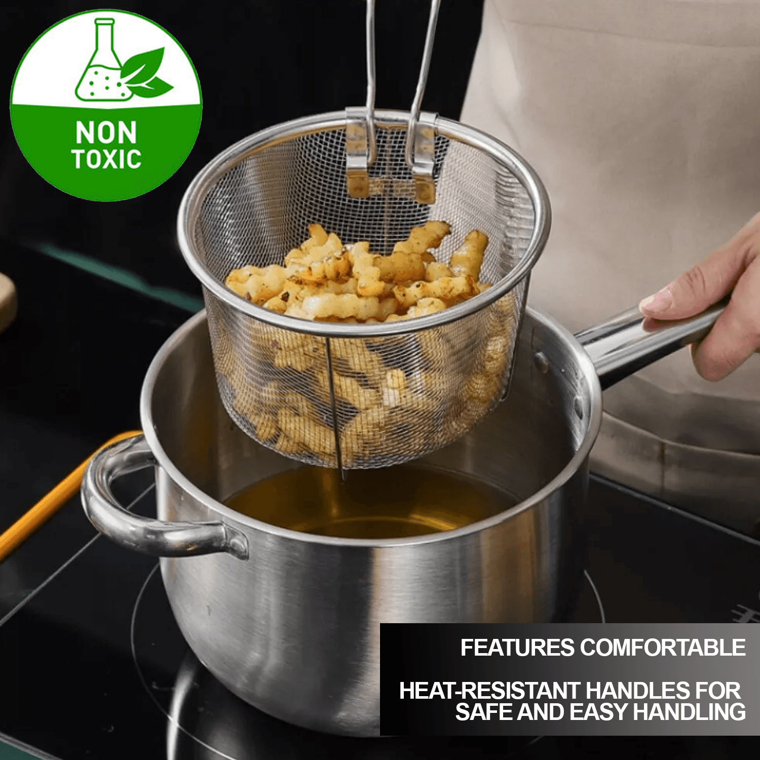 Chip Pan with Basket - Stainless Steel Deep Cook Fryer Pot Frying Basket Kitchen Cookware Cookware - Tophatter Daily Deals