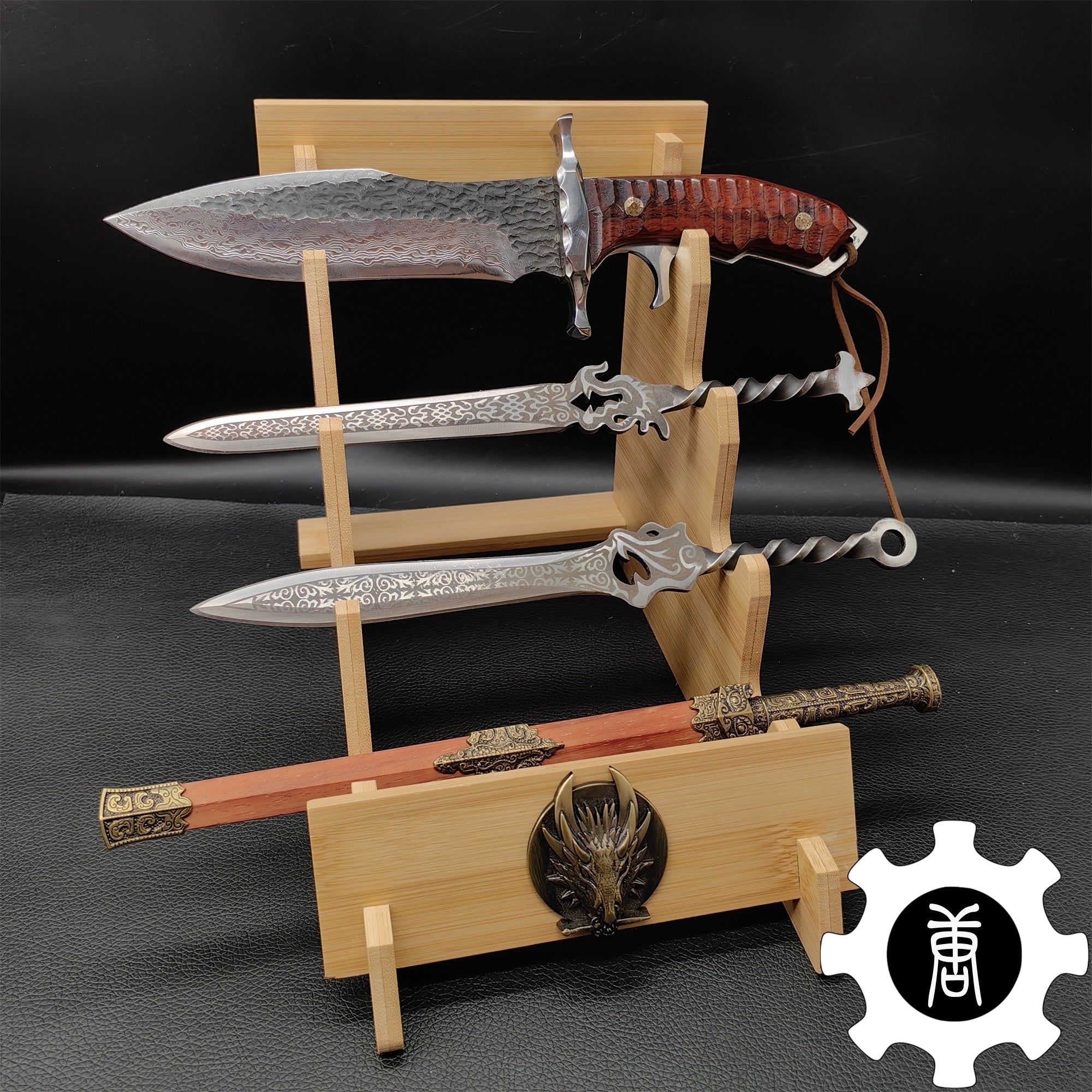 Dragon Head 4-Layer Wooden Holder Dagger Short Sword Display Stand - Tophatter Daily Deals