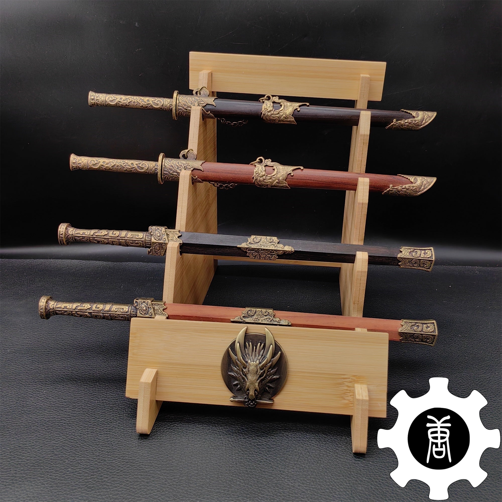 Dragon Head 4-Layer Wooden Holder Dagger Short Sword Display Stand - Tophatter Daily Deals