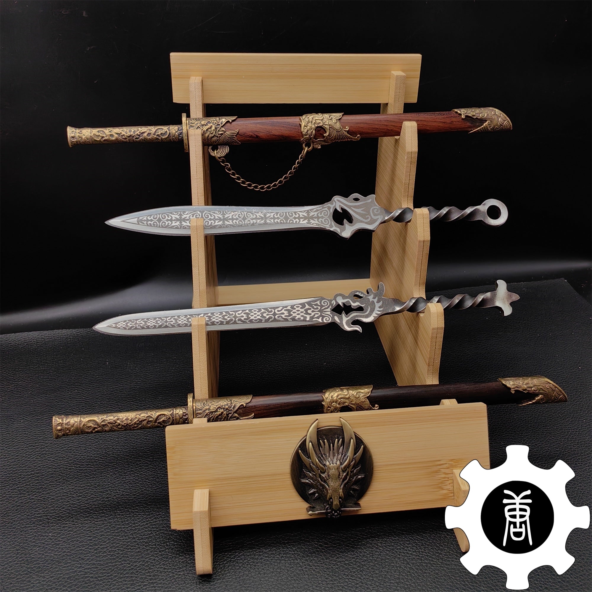 Dragon Head 4-Layer Wooden Holder Dagger Short Sword Display Stand - Tophatter Daily Deals