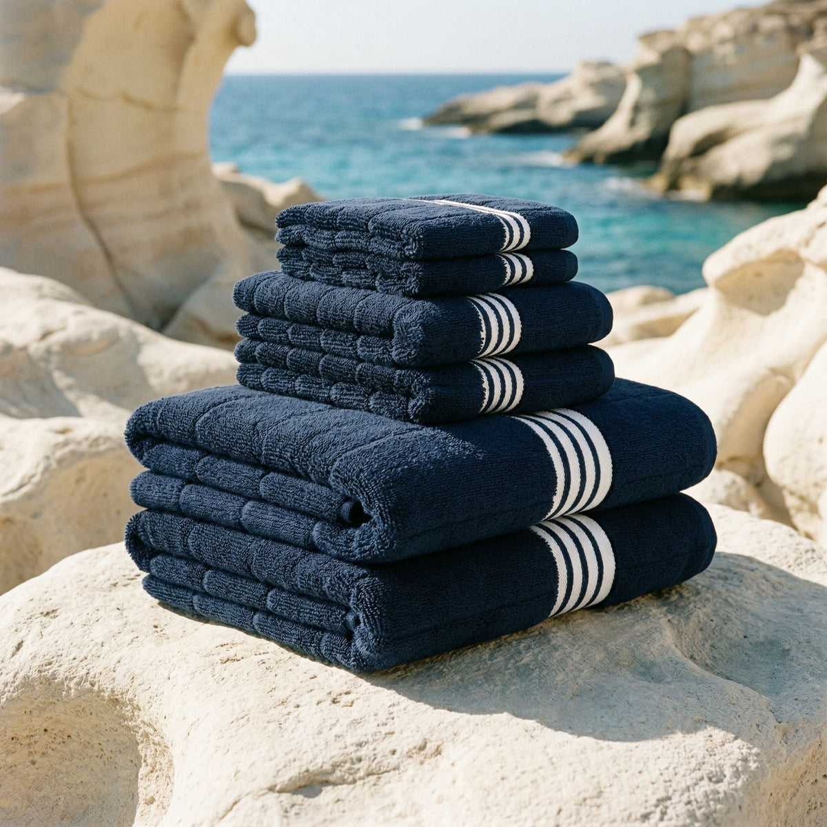Nautilus Australian Cotton Towels Navy & White Standard Set (Set of 6 with Bath Towels) Bath - Tophatter Daily Deals