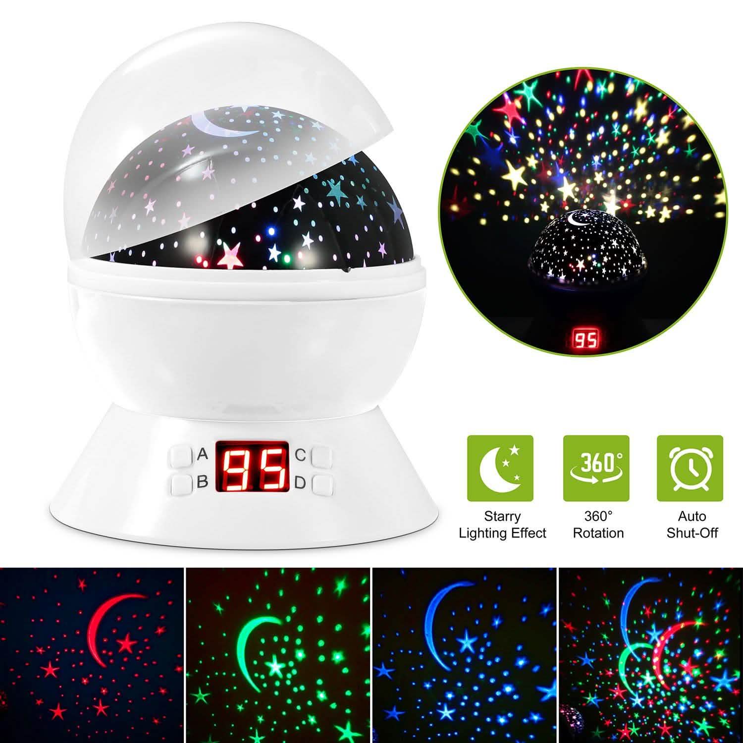 Star Moon LED Projector Lamp Kids Night Light Indoor Lighting - Tophatter Daily Deals