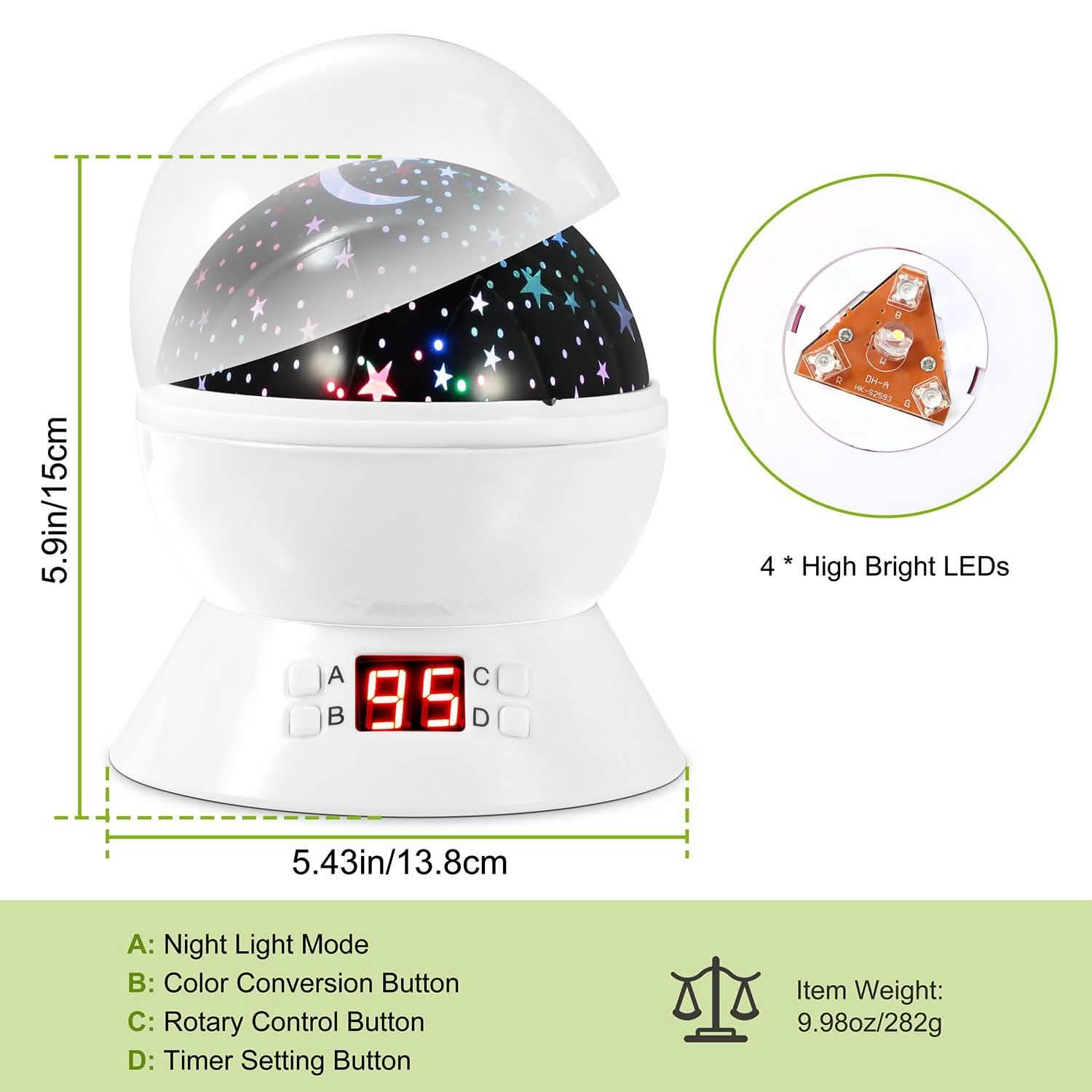 Star Moon LED Projector Lamp Kids Night Light Indoor Lighting - Tophatter Daily Deals